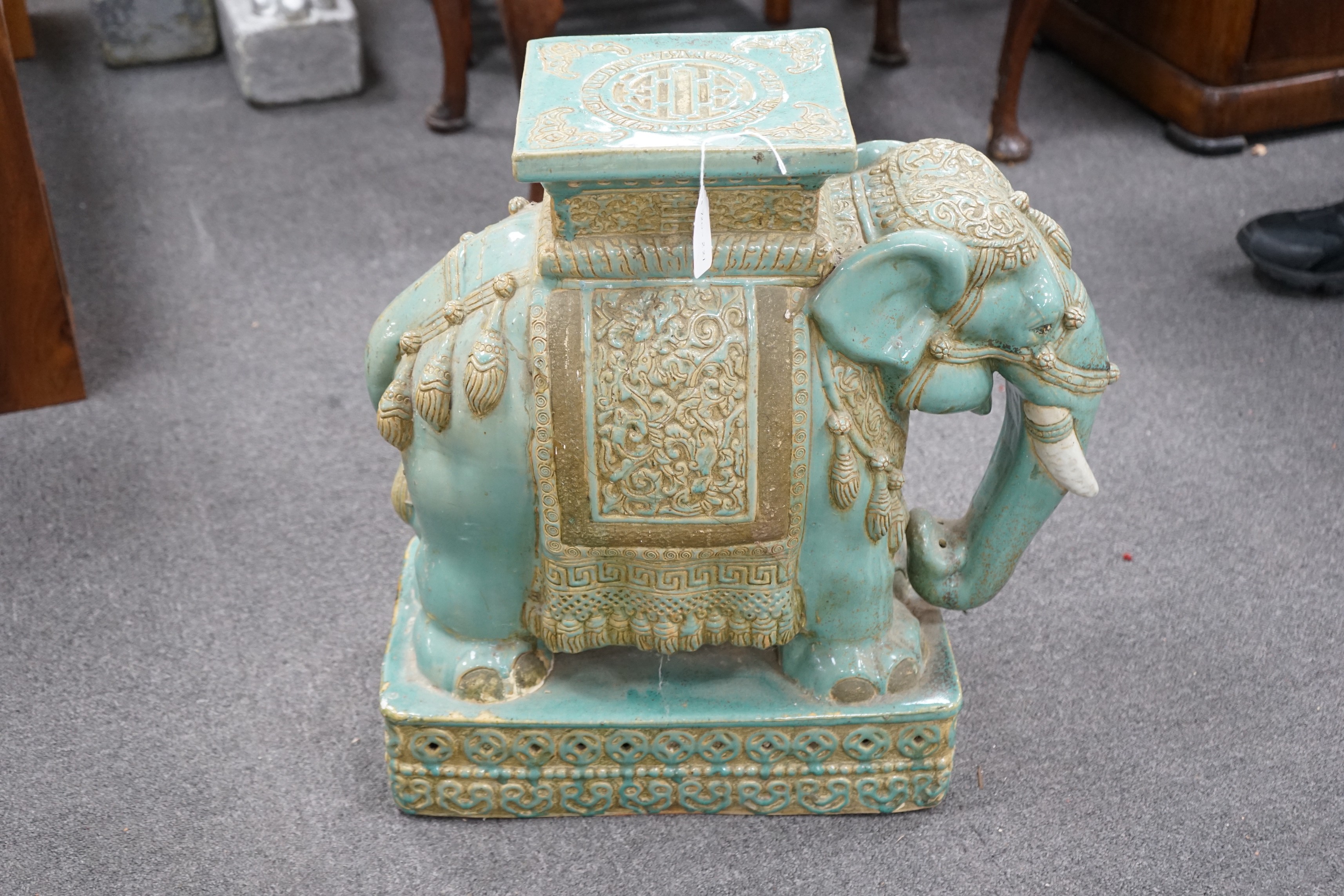 A Chinese tin glazed elephant seat, height 55cm Height 55 cm a.f